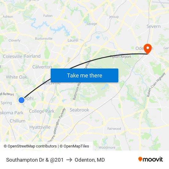 Southampton Dr & @201 to Odenton, MD map