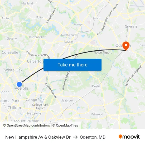 New Hampshire Av & Oakview Dr to Odenton, MD map