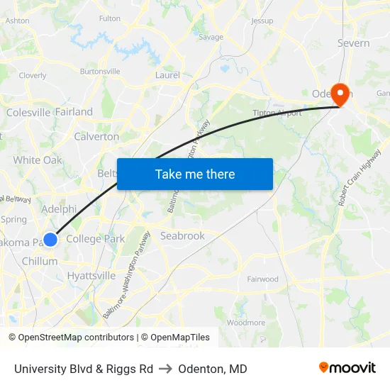 University Blvd & Riggs Rd to Odenton, MD map