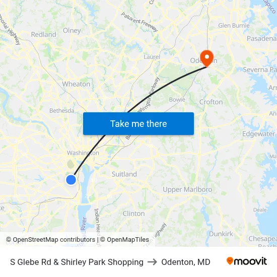 S Glebe Rd & Shirley Park Shopping to Odenton, MD map