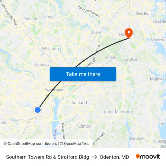 Southern Towers Rd & Stratford Bldg to Odenton, MD map