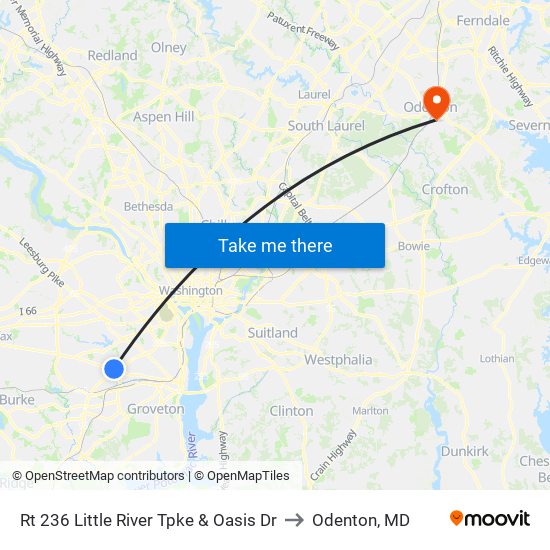 Rt 236 Little River Tpke & Oasis Dr to Odenton, MD map