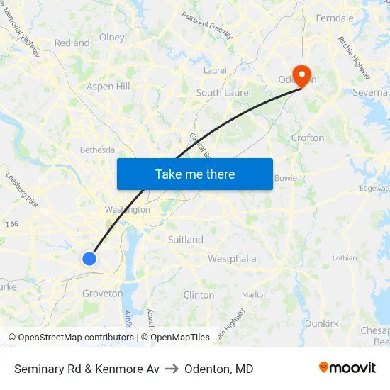 Seminary Rd & Kenmore Av to Odenton, MD map