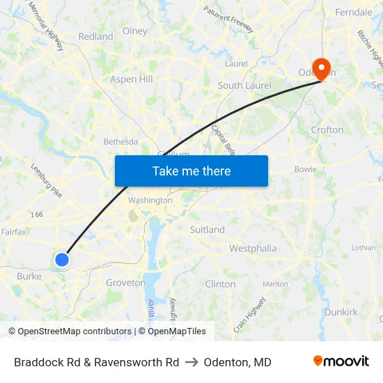 Braddock Rd & Ravensworth Rd to Odenton, MD map