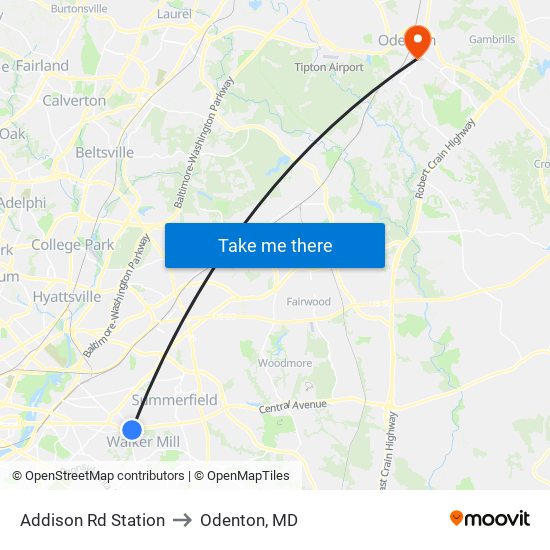 Addison Rd Station to Odenton, MD map