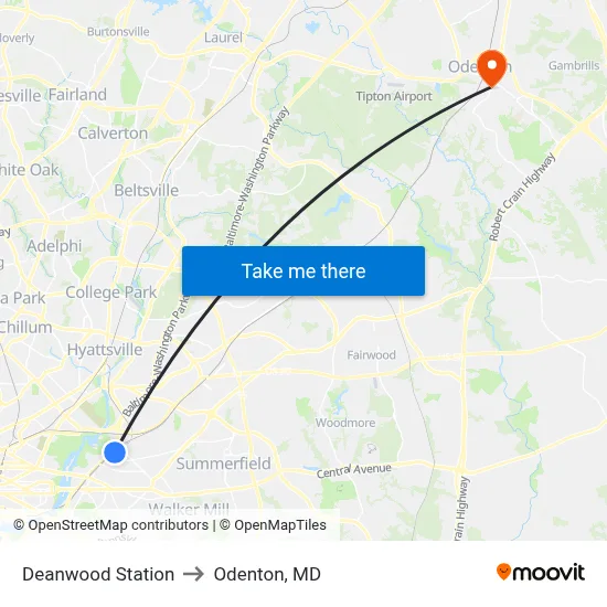 Deanwood Station to Odenton, MD map