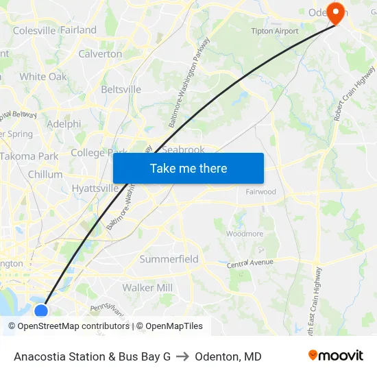 Anacostia Station & Bus Bay G to Odenton, MD map
