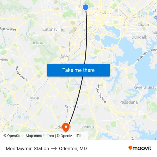 Mondawmin Station to Odenton, MD map