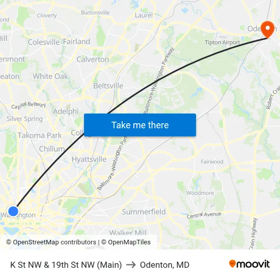 K St NW & 19th St NW (Main) to Odenton, MD map