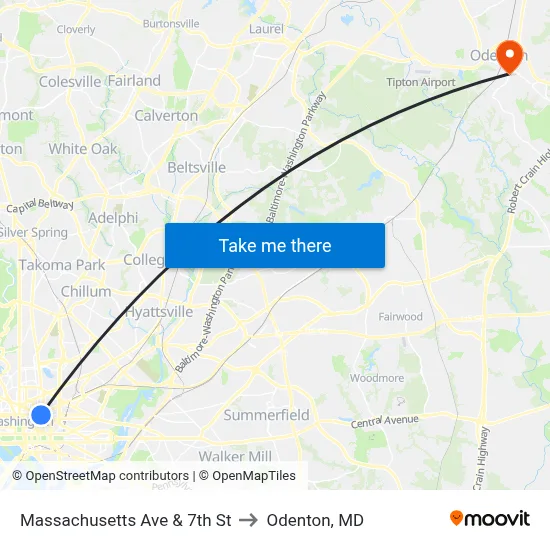 Massachusetts Ave & 7th St to Odenton, MD map