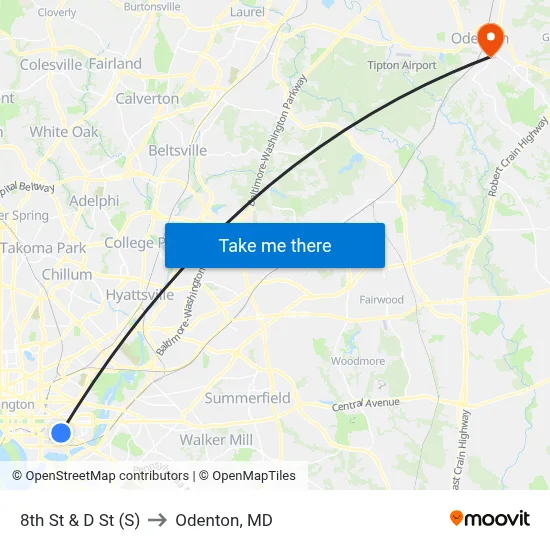 8th St & D St (S) to Odenton, MD map