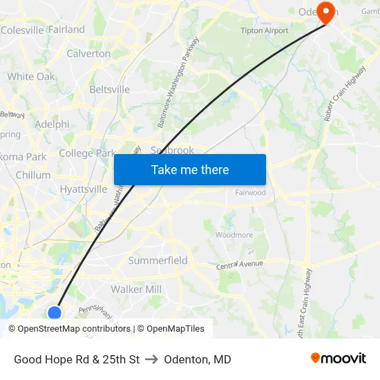 Good Hope Rd & 25th St to Odenton, MD map