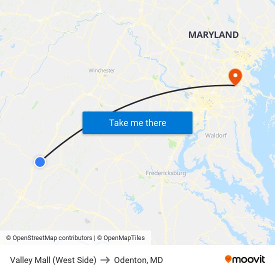 Valley Mall (West Side) to Odenton, MD map