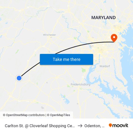 Carlton St. @ Cloverleaf Shopping Center to Odenton, MD map