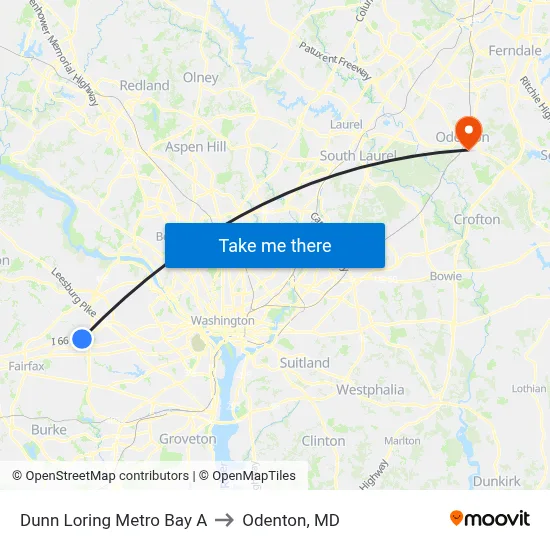Dunn Loring Metro Bay A to Odenton, MD map