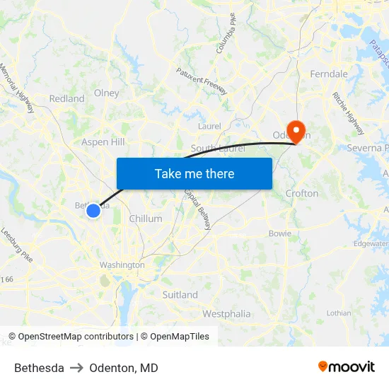 Bethesda to Odenton, MD map