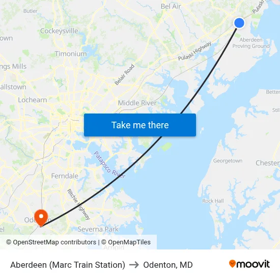 Aberdeen (Marc Train Station) to Odenton, MD map