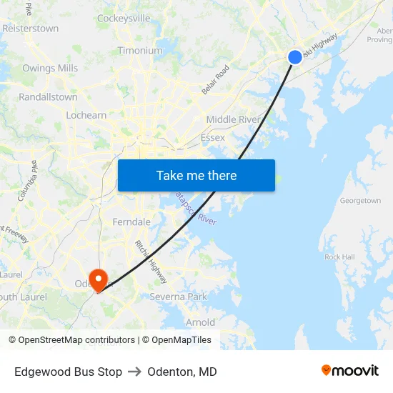 Edgewood Bus Stop to Odenton, MD map