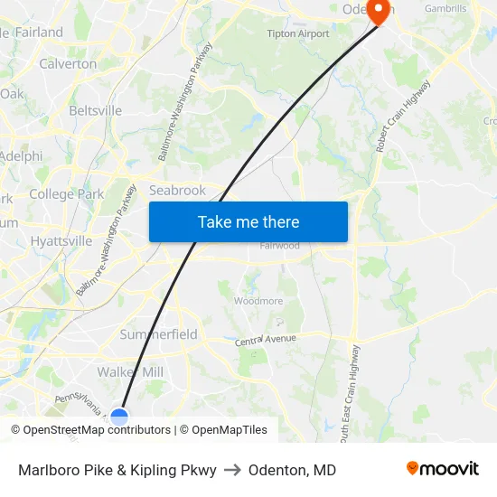 Marlboro Pike & Kipling Pkwy to Odenton, MD map