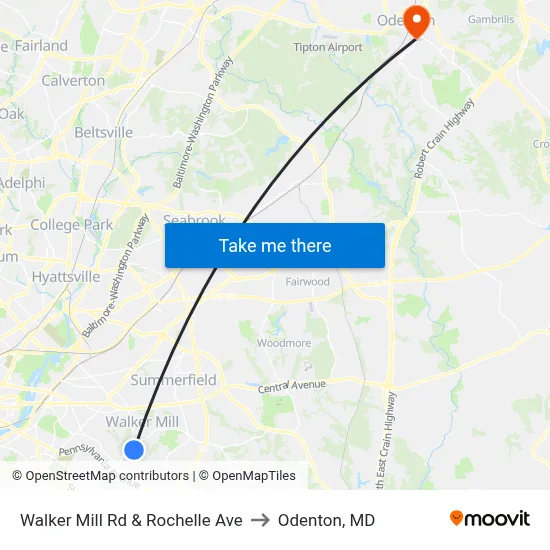 Walker Mill Rd & Rochelle Ave to Odenton, MD map