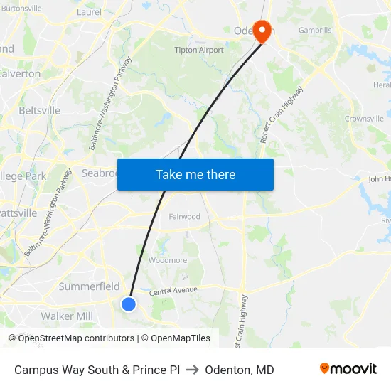 Campus Way South & Prince Pl to Odenton, MD map