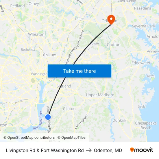 Livingston Rd & Fort Washington Rd to Odenton, MD map