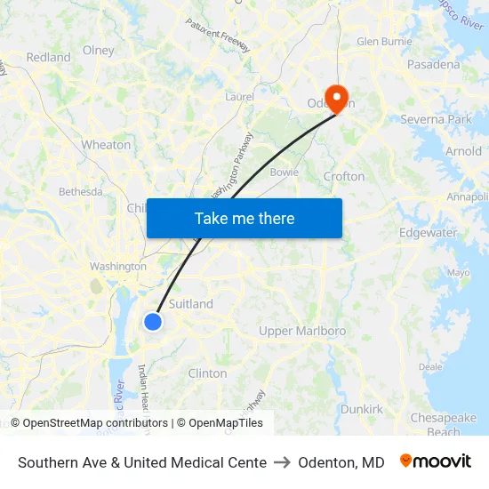 Southern Ave & United Medical Cente to Odenton, MD map