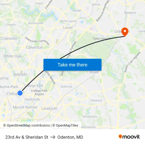 23rd Av & Sheridan St to Odenton, MD map