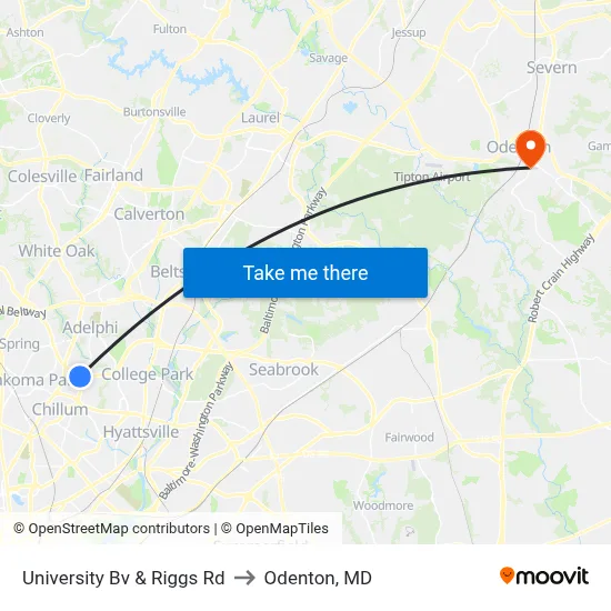 University Bv & Riggs Rd to Odenton, MD map