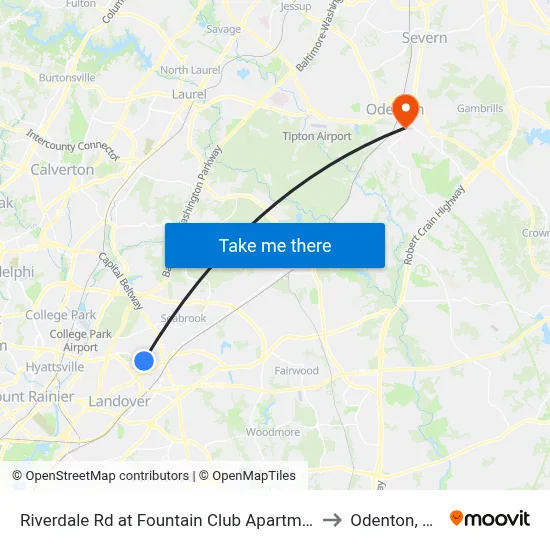Riverdale Rd at Fountain Club Apartments to Odenton, MD map