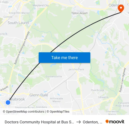 Doctors Community Hospital at Bus Shelter to Odenton, MD map