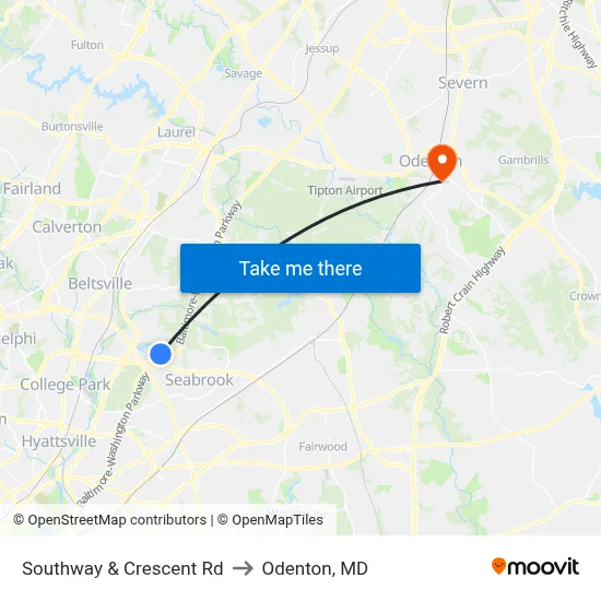 Southway & Crescent Rd to Odenton, MD map
