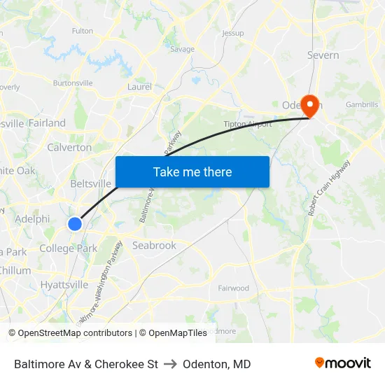 Baltimore Av & Cherokee St to Odenton, MD map