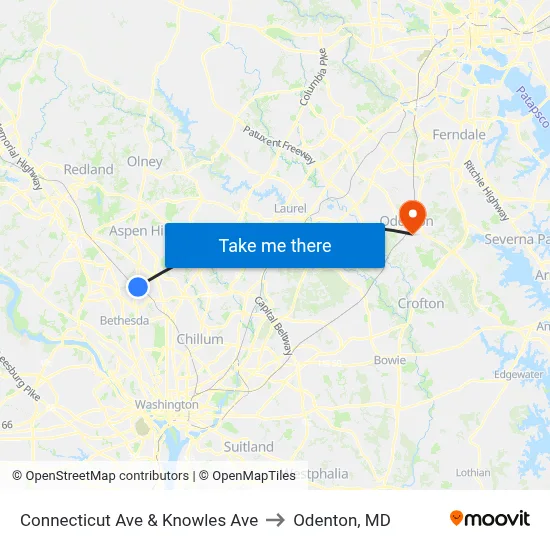 Connecticut Ave & Knowles Ave to Odenton, MD map
