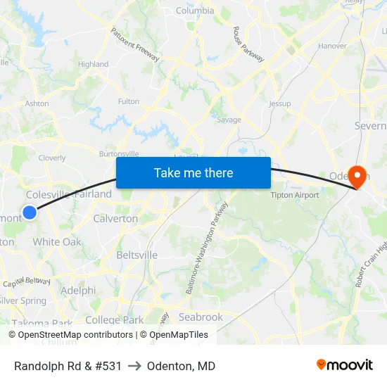 Randolph Rd & #531 to Odenton, MD map