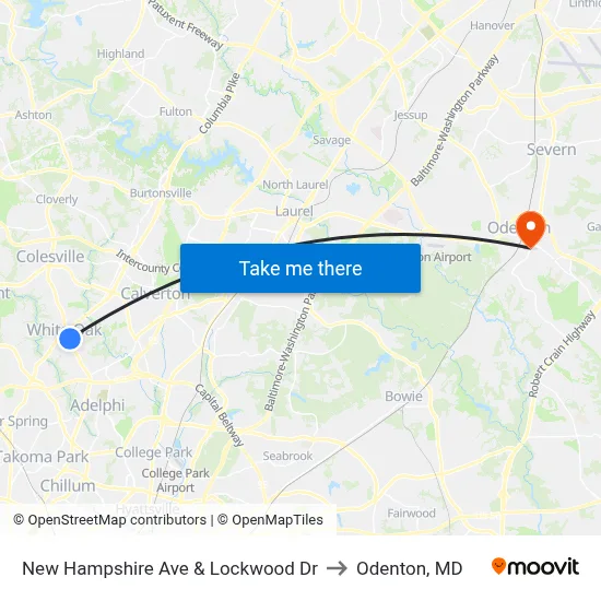 New Hampshire Ave & Lockwood Dr to Odenton, MD map