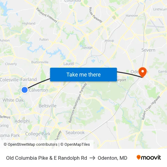 Old Columbia Pike & E Randolph Rd to Odenton, MD map
