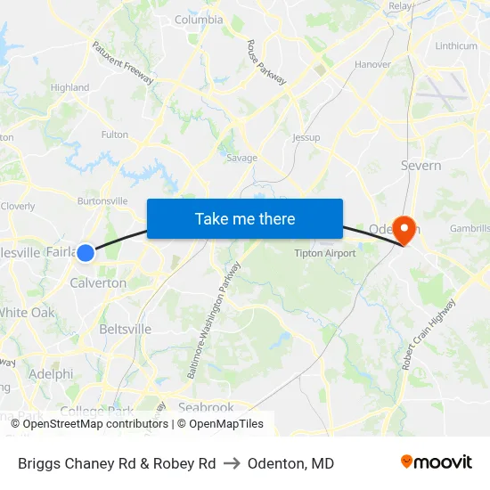 Briggs Chaney Rd & Robey Rd to Odenton, MD map