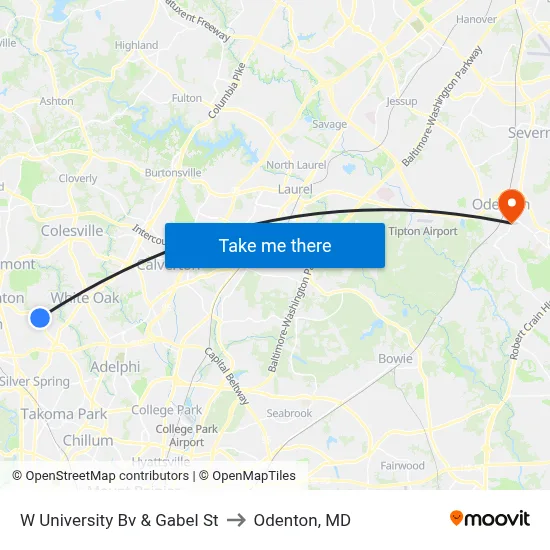 W University Bv & Gabel St to Odenton, MD map