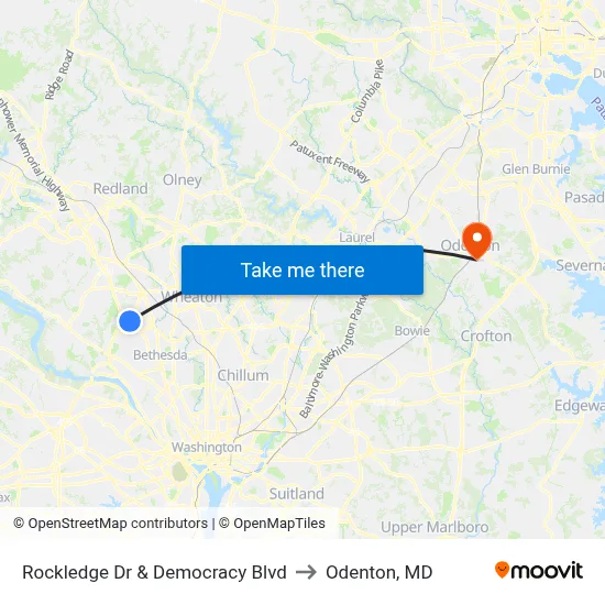 Rockledge Dr & Democracy Blvd to Odenton, MD map
