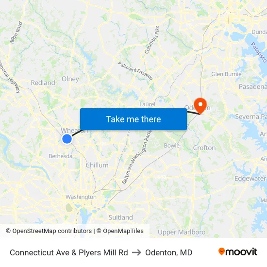 Connecticut Ave & Plyers Mill Rd to Odenton, MD map