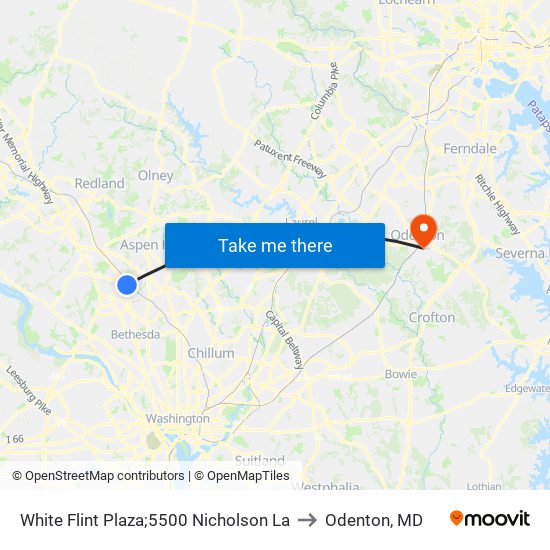 White Flint Plaza;5500 Nicholson La to Odenton, MD map