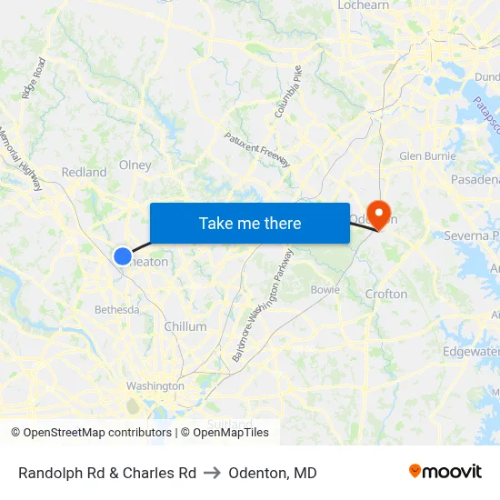 Randolph Rd & Charles Rd to Odenton, MD map