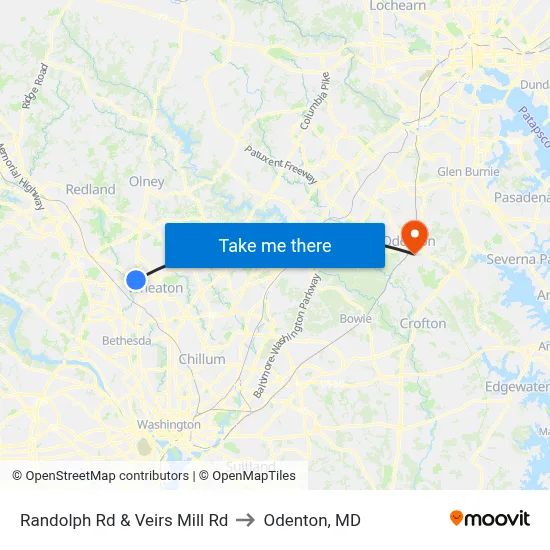 Randolph Rd & Veirs Mill Rd to Odenton, MD map