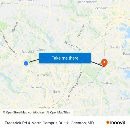 Frederick Rd & North Campus Dr to Odenton, MD map