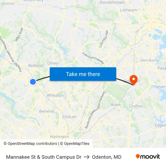 Mannakee St & South Campus Dr to Odenton, MD map