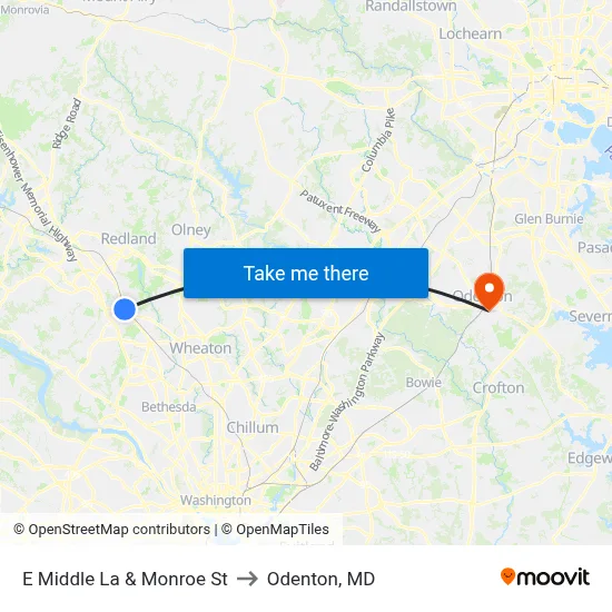 E Middle La & Monroe St to Odenton, MD map