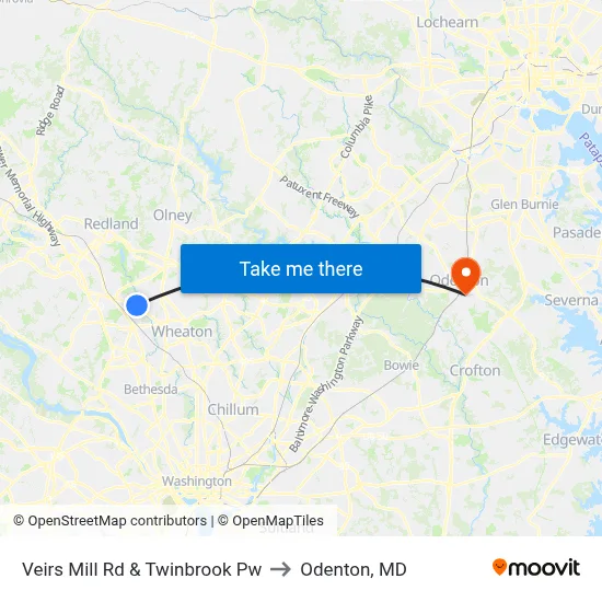 Veirs Mill Rd & Twinbrook Pw to Odenton, MD map
