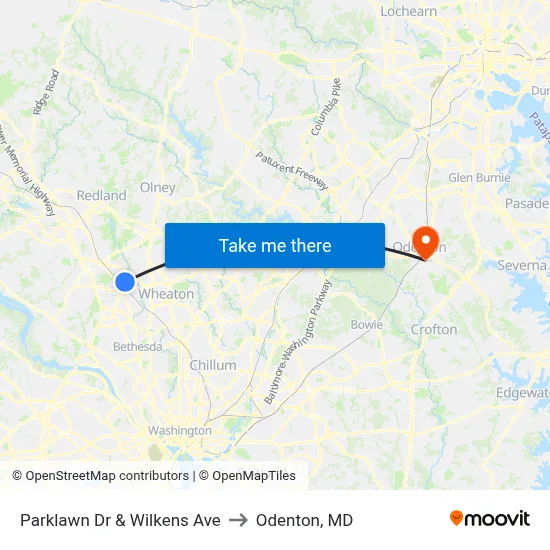 Parklawn Dr & Wilkens Ave to Odenton, MD map