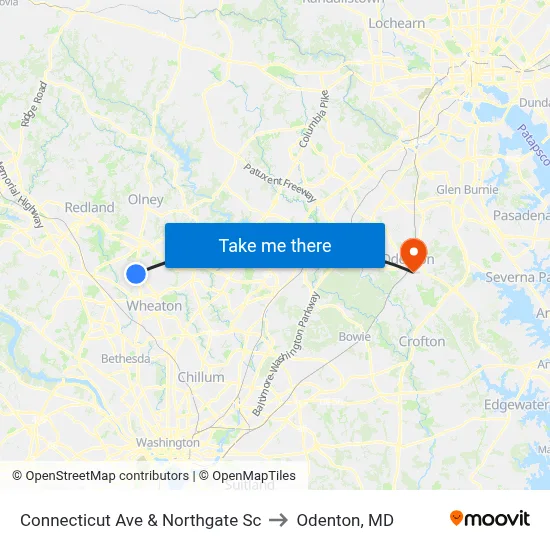 Connecticut Ave & Northgate Sc to Odenton, MD map